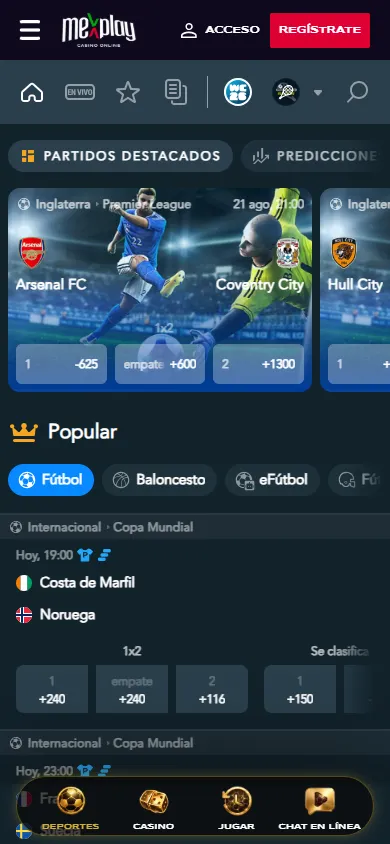 Cuotas de apuestas de fútbol en Mexplay Casino.