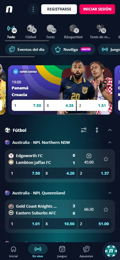 Apuestas en vivo Novibet Chile fútbol.