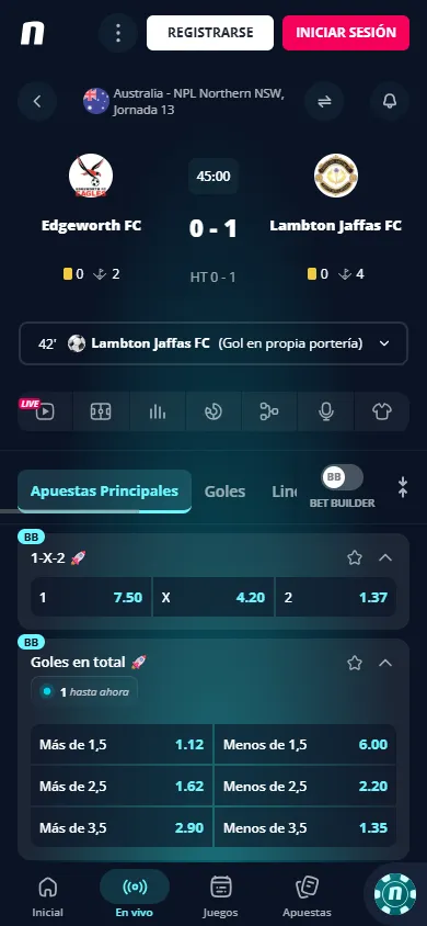 Estadísticas en vivo apuestas Novibet.
