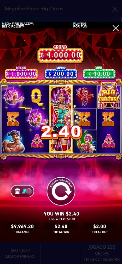 Tragamonedas MegaFireBlaze Big Circus jugando en PlayUZU México.