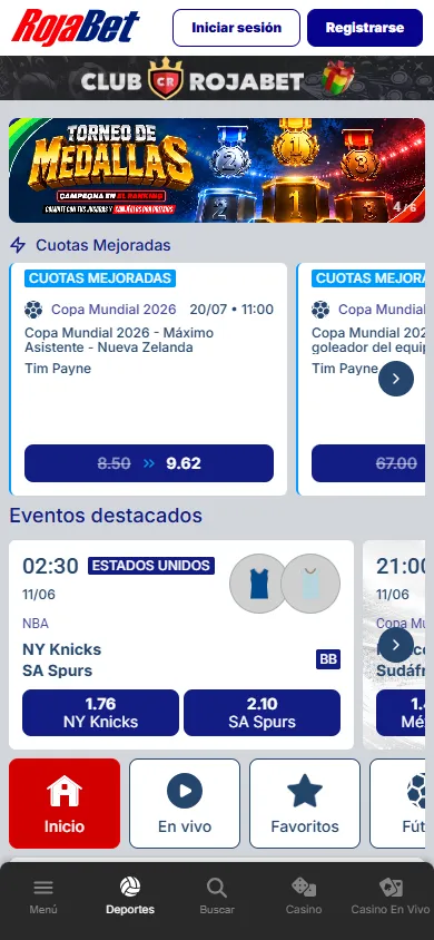 Lobby de apuestas deportivas en RojaBet Chile.