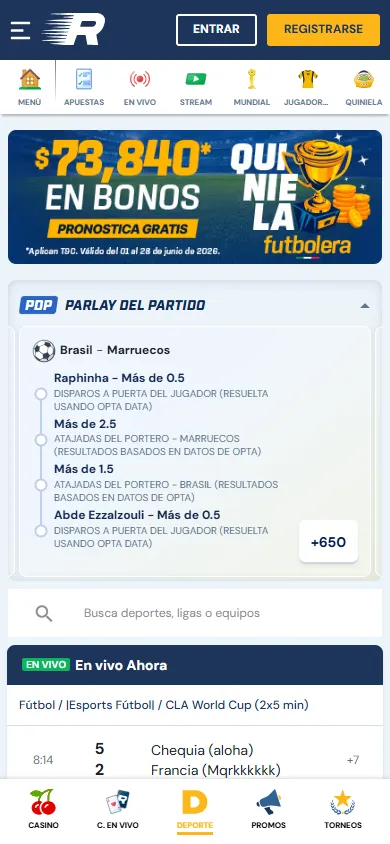Apuestas deportivas Rushbet México con Parlay del partido y Quiniela Futbolera.