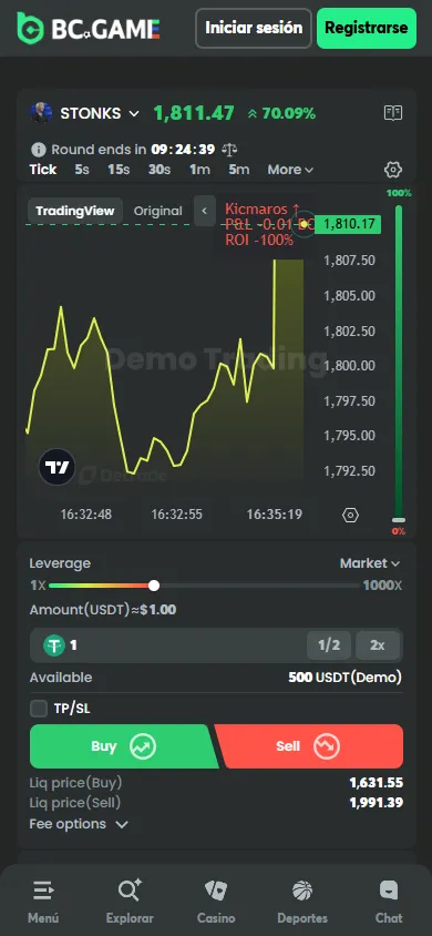 Juego de trading STONKS en BC.Game.