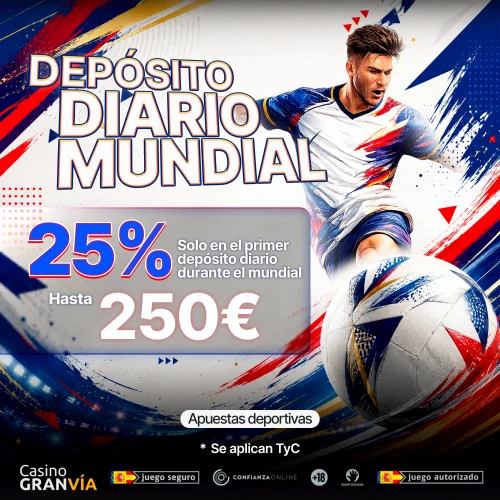 25% de bono hasta 250€ en tu primer depósito diario para apuestas deportivas