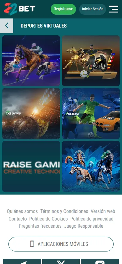 Catálogo de deportes virtuales disponibles en 22Bet.
