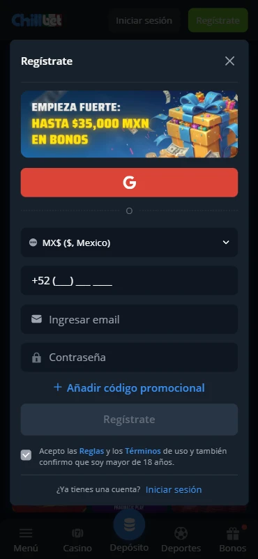 formulario registro chillbet mexico apuestas y casino