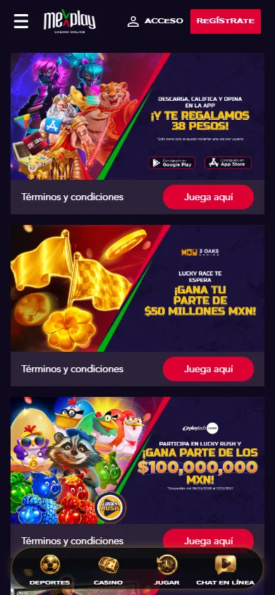 Promociones y torneos activos en Mexplay Casino.