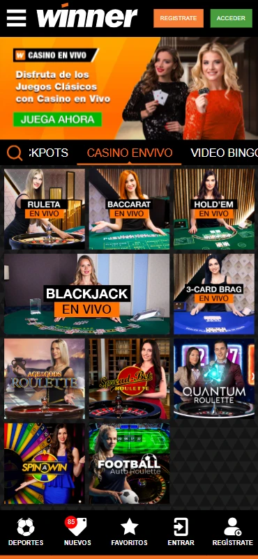 casino en vivo winner.mx ruleta blackjack playtech