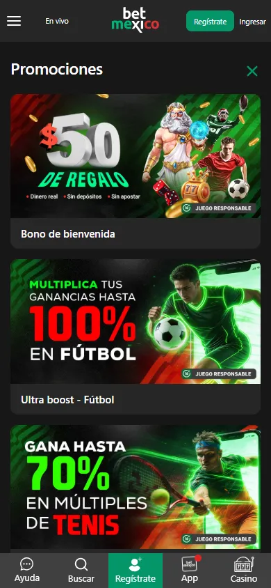 Promociones de bienvenida y bonos activos en BetMexico.