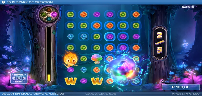 Interacciones entre los 4 personajes de Spark of Creation slot.